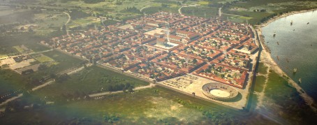 Computer-Ansicht der römischen Stadt aus der Vogelperspektive