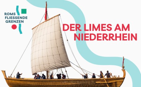 Plakatmotiv der Landesausstellung NRW Xanten: das Schiff Minerva Tritonia in der Seitenansicht