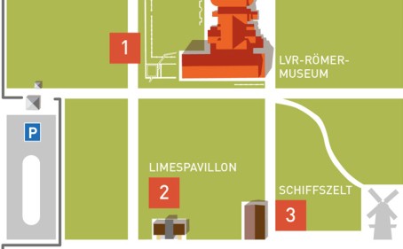 Plan der Veranstaltungsorte der Landesausstellung im LVR-APX